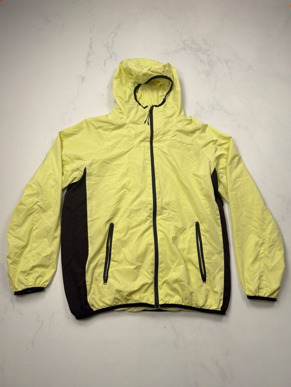 H&M Hooded Jacket Windbreaker Yellow Black Casual Lightweight - Mens M